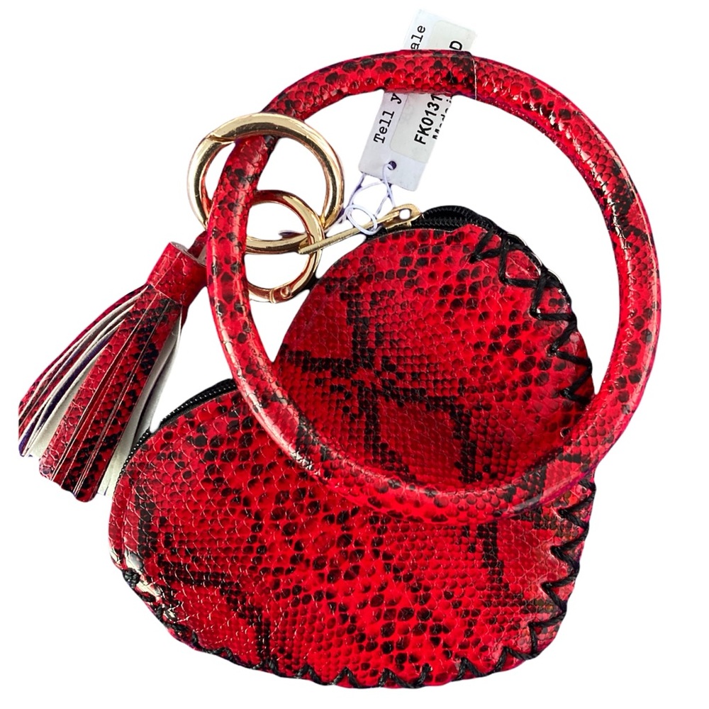 Brand New Red Snake Skin Coin holder Wrislet Keychain 🔥🔥🔥